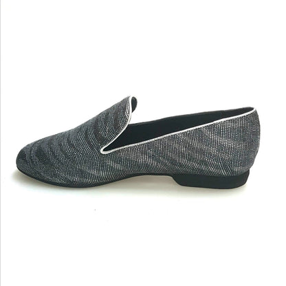 Mocassino da uomo Serse (800) in lurex zebrato argentato, scarpa elegante di Wish Dance Shop con dettagli lucidi e stile moderno.
