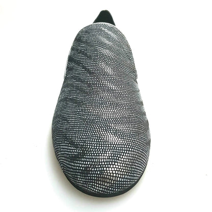 Mocassino da uomo Serse (800) in lurex zebrato argento, scarpa elegante Wish Dance Shop, dettaglio lucido e moderno