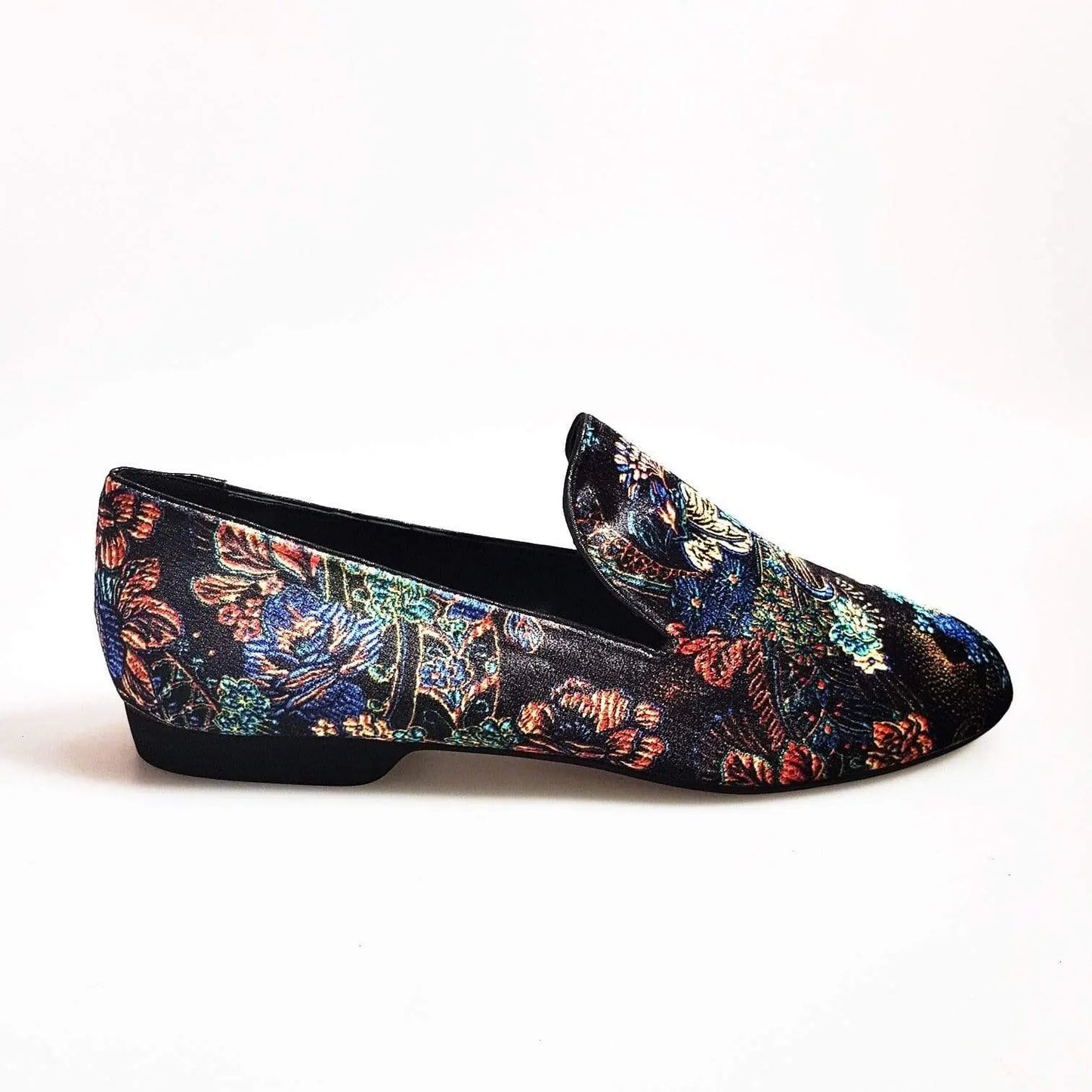 Mocassino da uomo Serse (800) in velluto lavorato stile fiorato, con dettagli arazzo veneziano, marca Wish Dance Shop