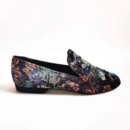 Mocassino da uomo Serse (800) in velluto lavorato stile fiorato, con dettagli arazzo veneziano, marca Wish Dance Shop