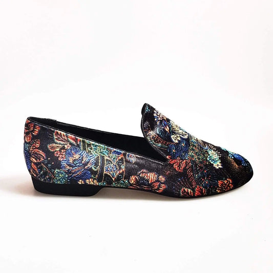 Mocassino da uomo Serse (800) in velluto lavorato stile fiorato, con dettagli arazzo veneziano, marca Wish Dance Shop