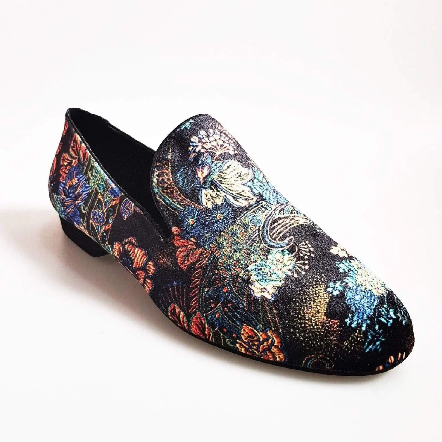 Scarpa mocassino da uomo Serse in velluto lavorato stile fiorato con motivo arazzo veneziano, marca Wish Dance Shop