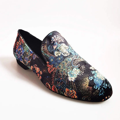 Scarpa mocassino da uomo Serse in velluto lavorato stile fiorato con motivo arazzo veneziano, marca Wish Dance Shop