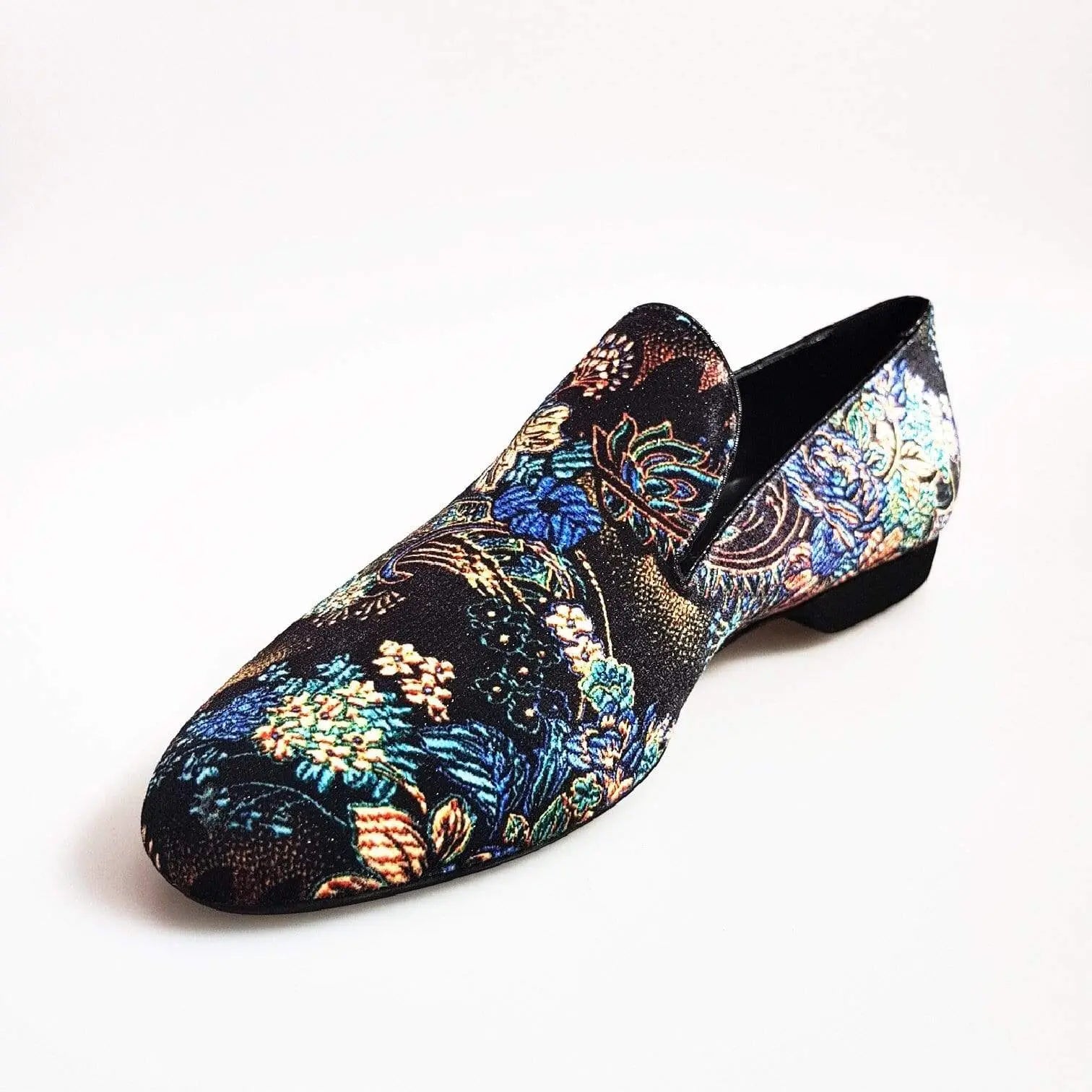 Mocassino da uomo Serse (800) in velluto lavorato stile fiorato con motivo arazzo veneziano, prodotto da Wish Dance Shop