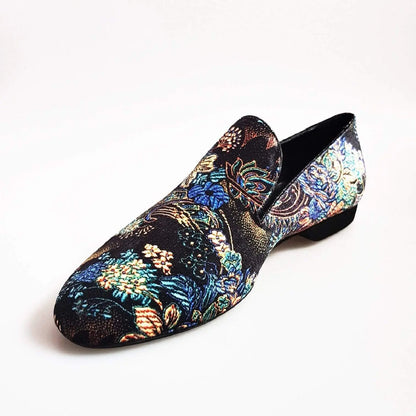 Mocassino da uomo Serse (800) in velluto lavorato stile fiorato con motivo arazzo veneziano, prodotto da Wish Dance Shop