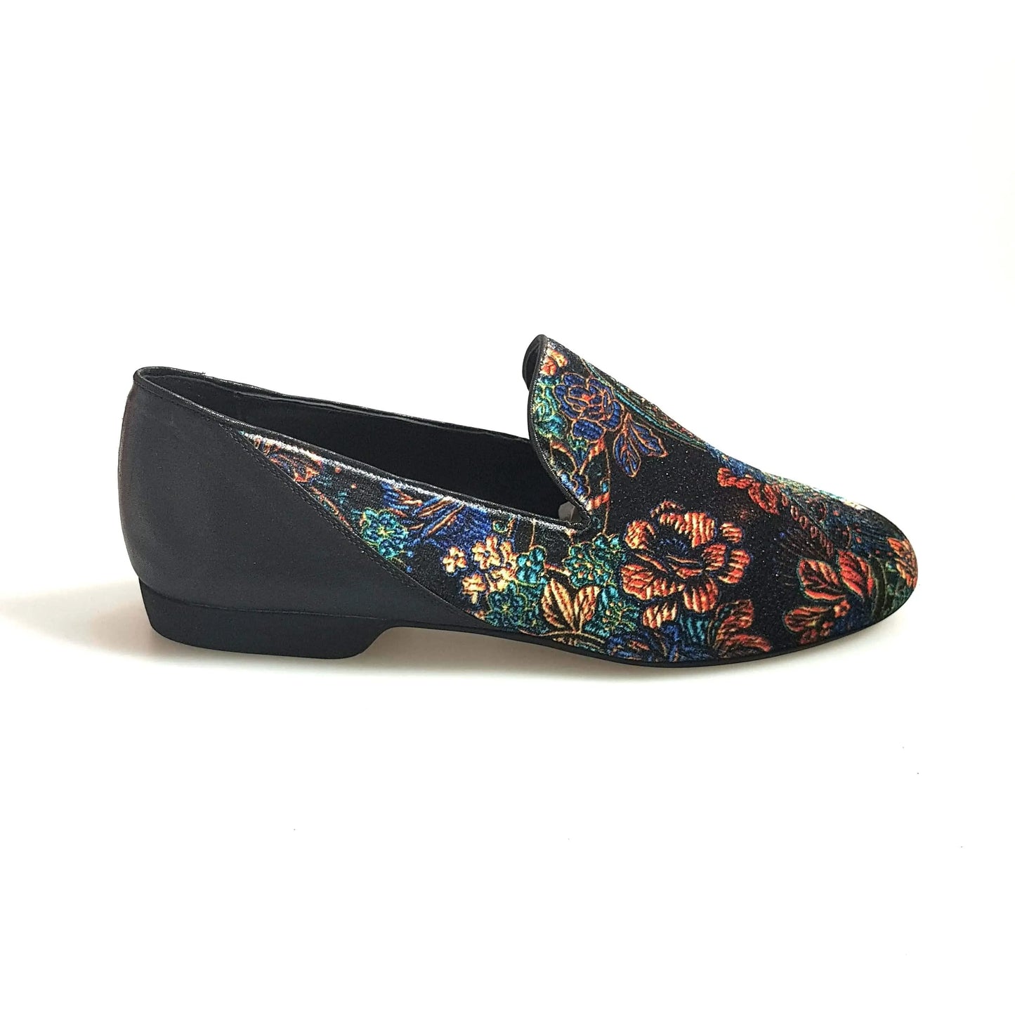 Mocassino da uomo Serse (800B) in velluto lavorato con dettaglio fiorato e tallone in lurex nero, stile elegante e ricercato