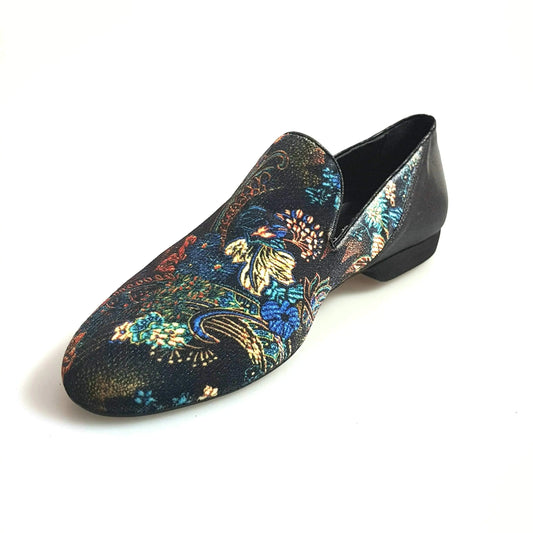 Mocassino da uomo Serse (800B) in velluto lavorato stile fiorato con tallone in lurex nero, scarpa elegante Wish Dance Shop