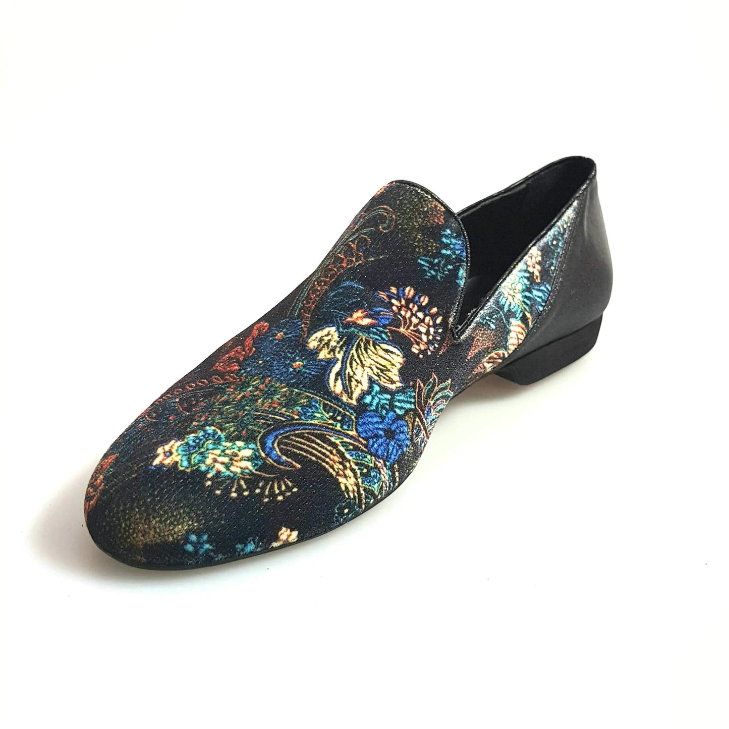 Mocassino da uomo Serse (800B) in velluto lavorato stile fiorato con tallone in lurex nero, scarpa elegante Wish Dance Shop
