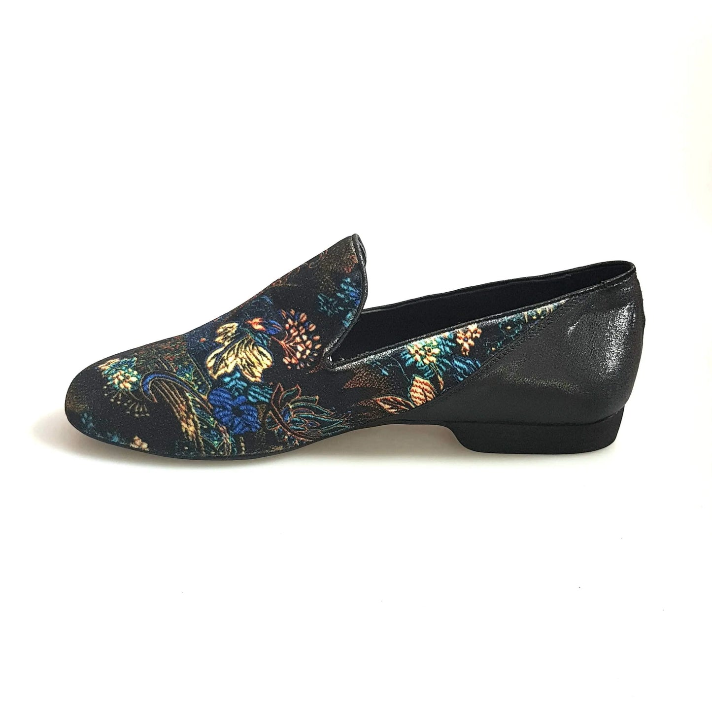 Mocassino da uomo Serse (800B) in velluto lavorato stile fiorato con tallone in lurex nero, di Wish Dance Shop.