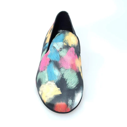 Mocassino da uomo Serse Iris Black in stile Picasso nero, scarpa elegante in pelle con dettagli artistici.