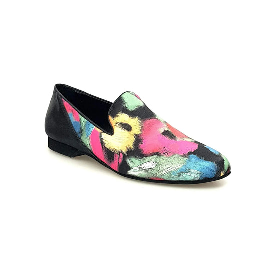 Scarpa mocassino da uomo Serse (800B) in tessuto Picasso nero con tallone in lurex nero, elegante e comodo.