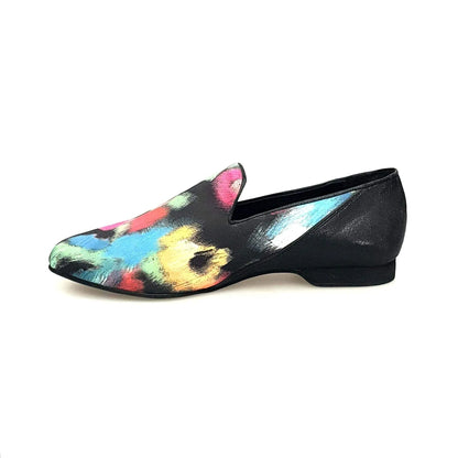 Scarpa mocassino da uomo Serse (800B) in tessuto Picasso nero con tallone in lurex nero, Wish Dance Shop
