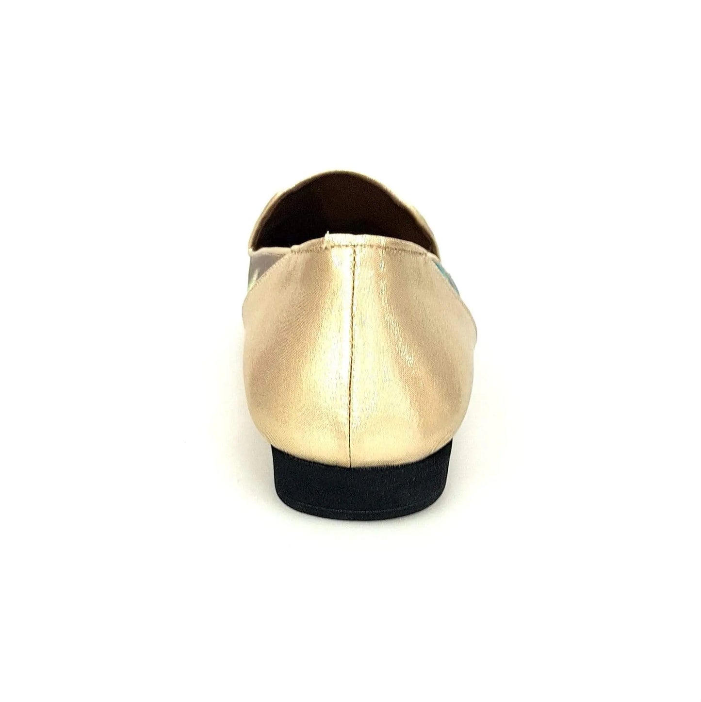 Mocassino uomo in tessuto verde con tallone in lurex oro, scarpa Wish Dance Shop dal design elegante e moderno.