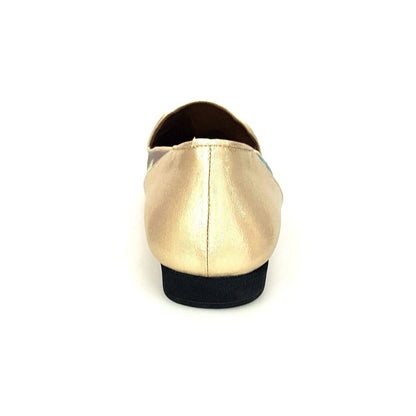 Mocassino uomo in tessuto verde con tallone in lurex oro, scarpa Wish Dance Shop dal design elegante e moderno.