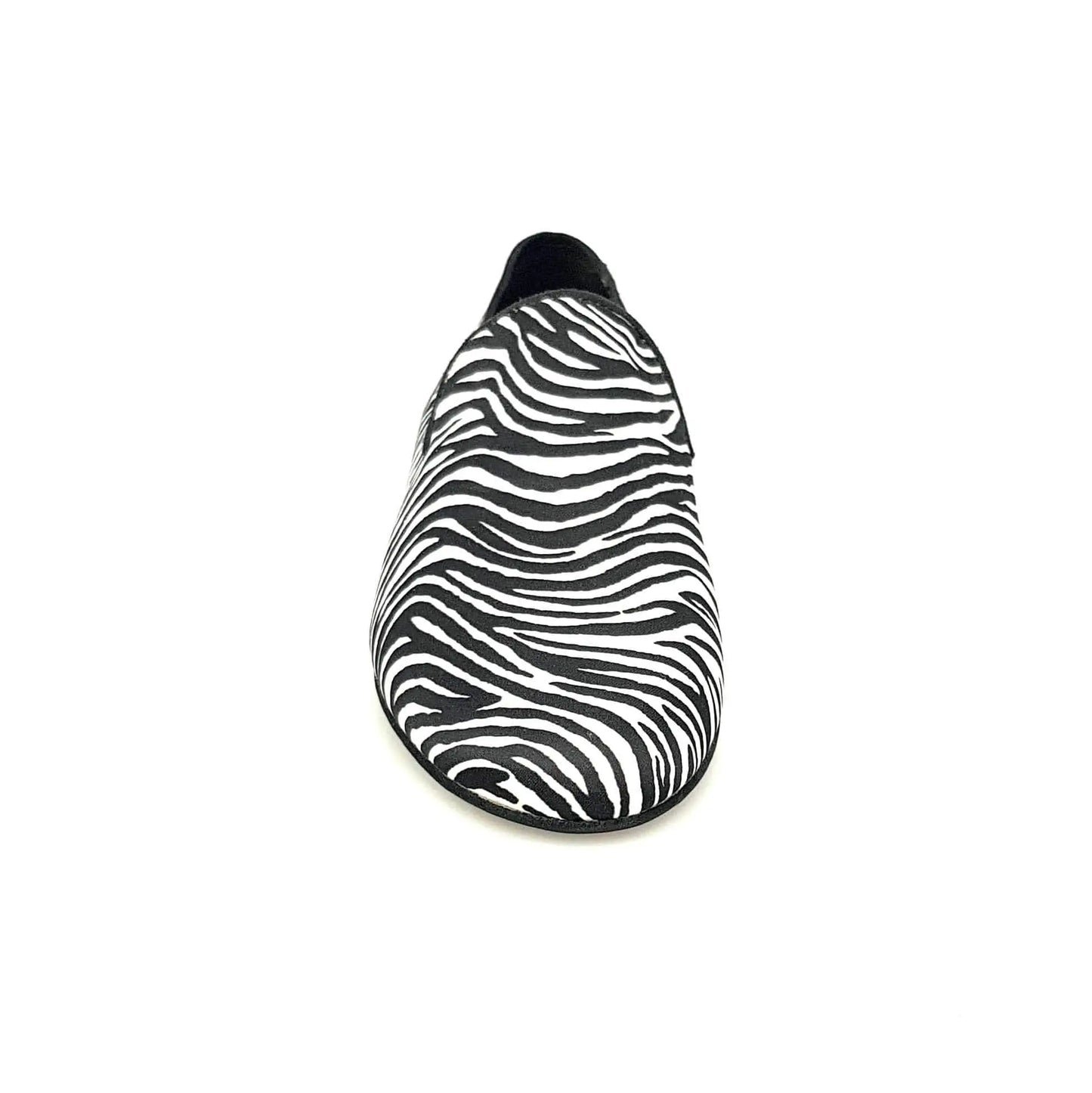 Scarpa mocassino da uomo Serse (800) in raso di seta zebrato, stile elegante e sofisticato, marca Wish Dance Shop.
