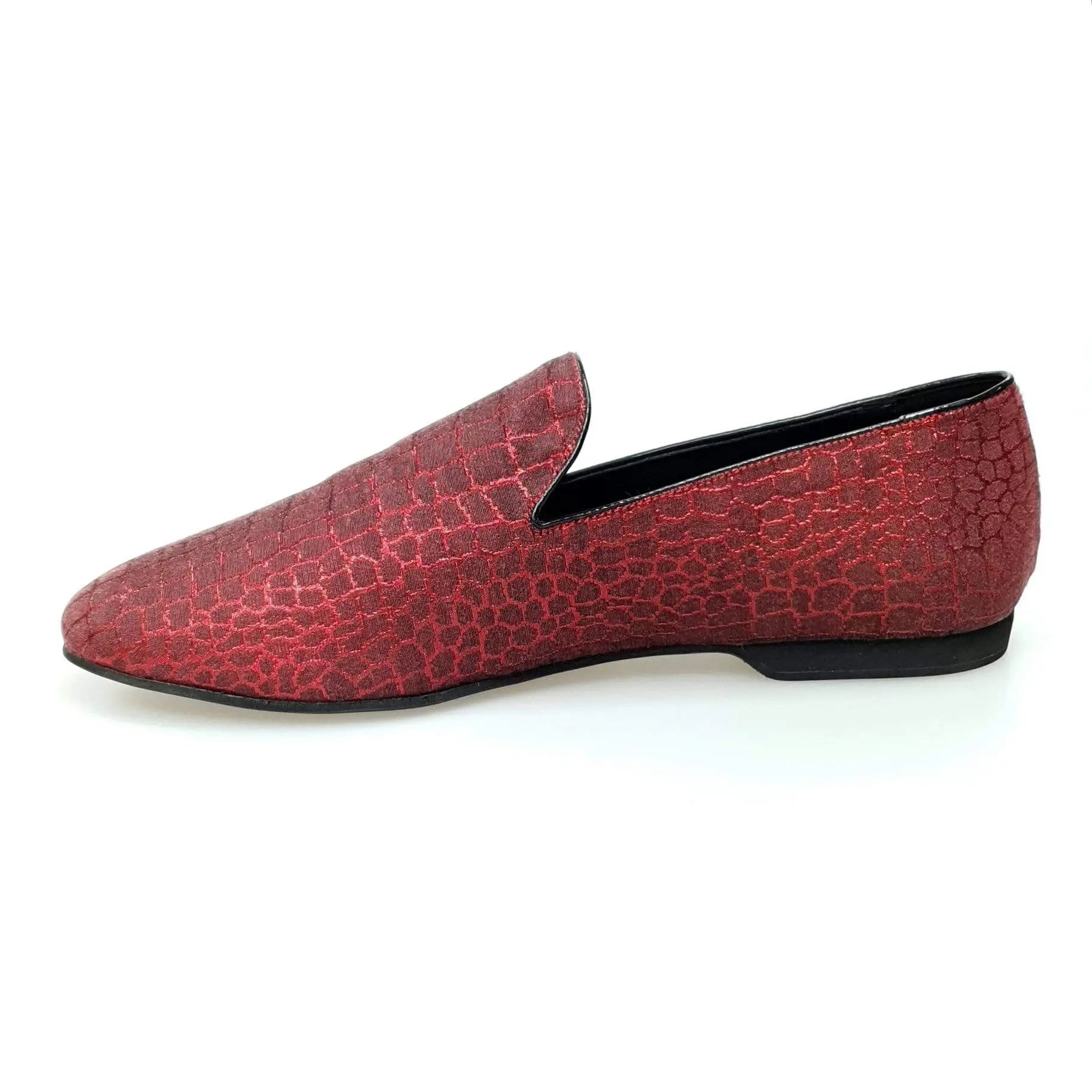 Scarpa mocassino da uomo Wish Dance Shop in tessuto Sunset rosso, dettagli lavorati e comoda calzata.