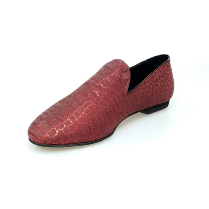 Scarpa mocassino da uomo Serse (800) in tessuto Sunset rosso, con dettagli lavorati, marca Wish Dance Shop.
