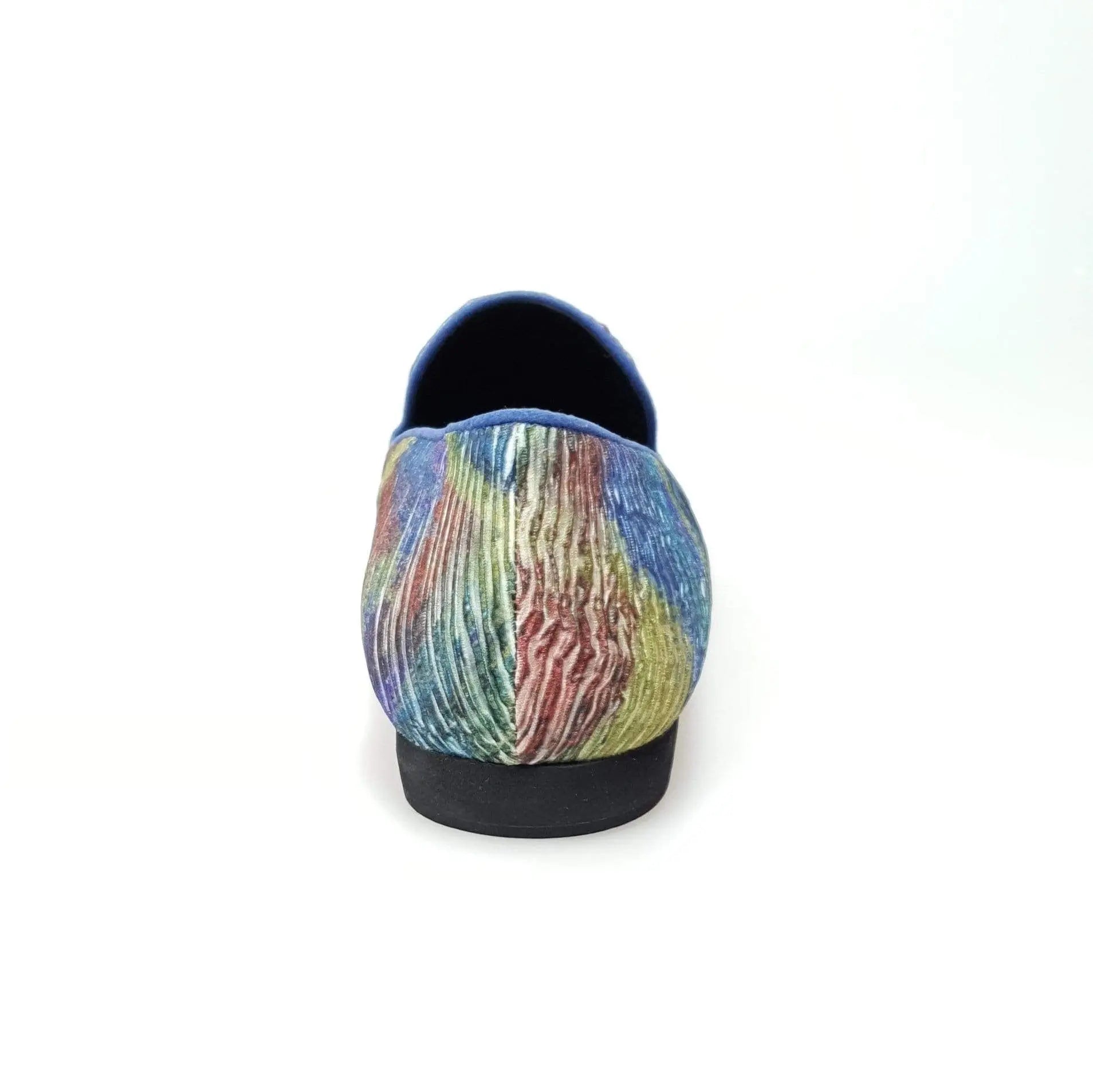 Scarpa mocassino da uomo Serse (800) in tessuto con design ispirato a Van Gogh, colore blu, stile artistico, Wish Dance Shop