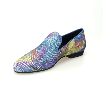 Scarpa mocassino da uomo Serse 800 in tessuto con stampa stile Van Gogh blu, Wish Dance Shop
