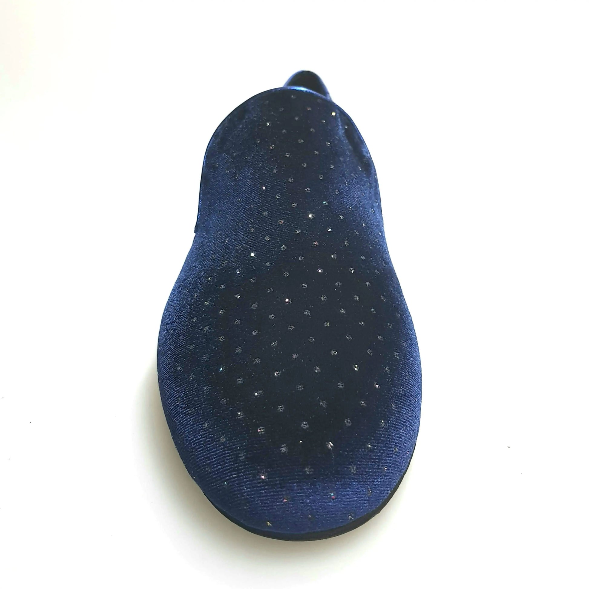 Scarpa mocassino da uomo Wish Dance Shop in velluto blu con dettagli lucidi e glitter, stile elegante e moderno.