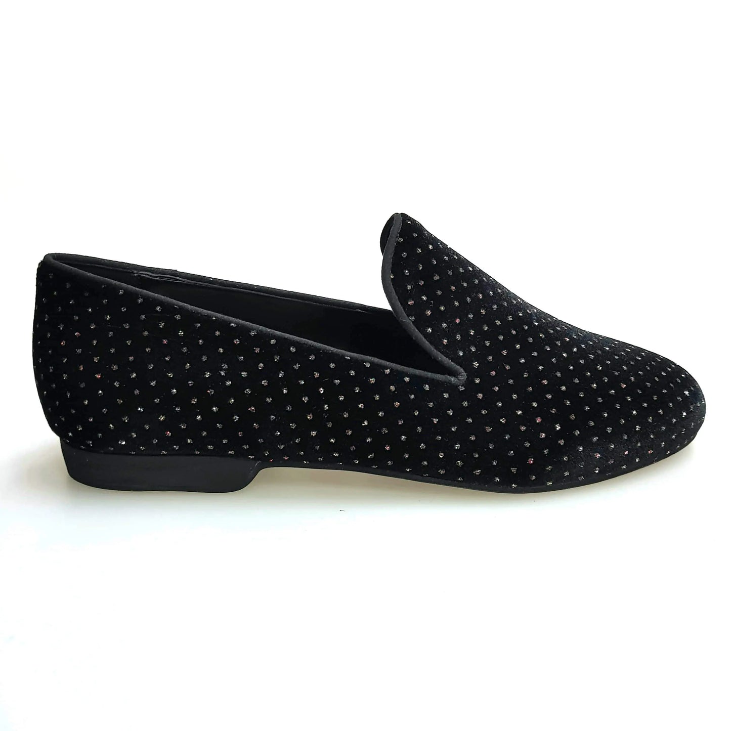 Mocassino uomo Serse (800) in velluto nero con dettagli lucidi e glitter, scarpa elegante di Wish Dance Shop
