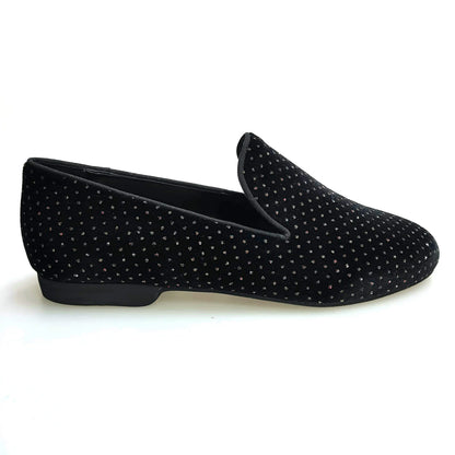 Mocassino uomo Serse (800) in velluto nero con dettagli lucidi e glitter, scarpa elegante di Wish Dance Shop