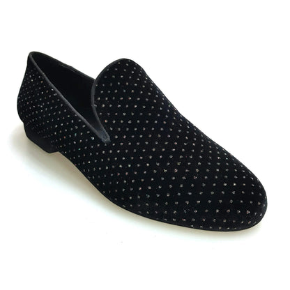 Mocassino uomo Serse (800) in velluto nero con dettagli glitter, elegante scarpa Wish Dance Shop, stile raffinato e moderno