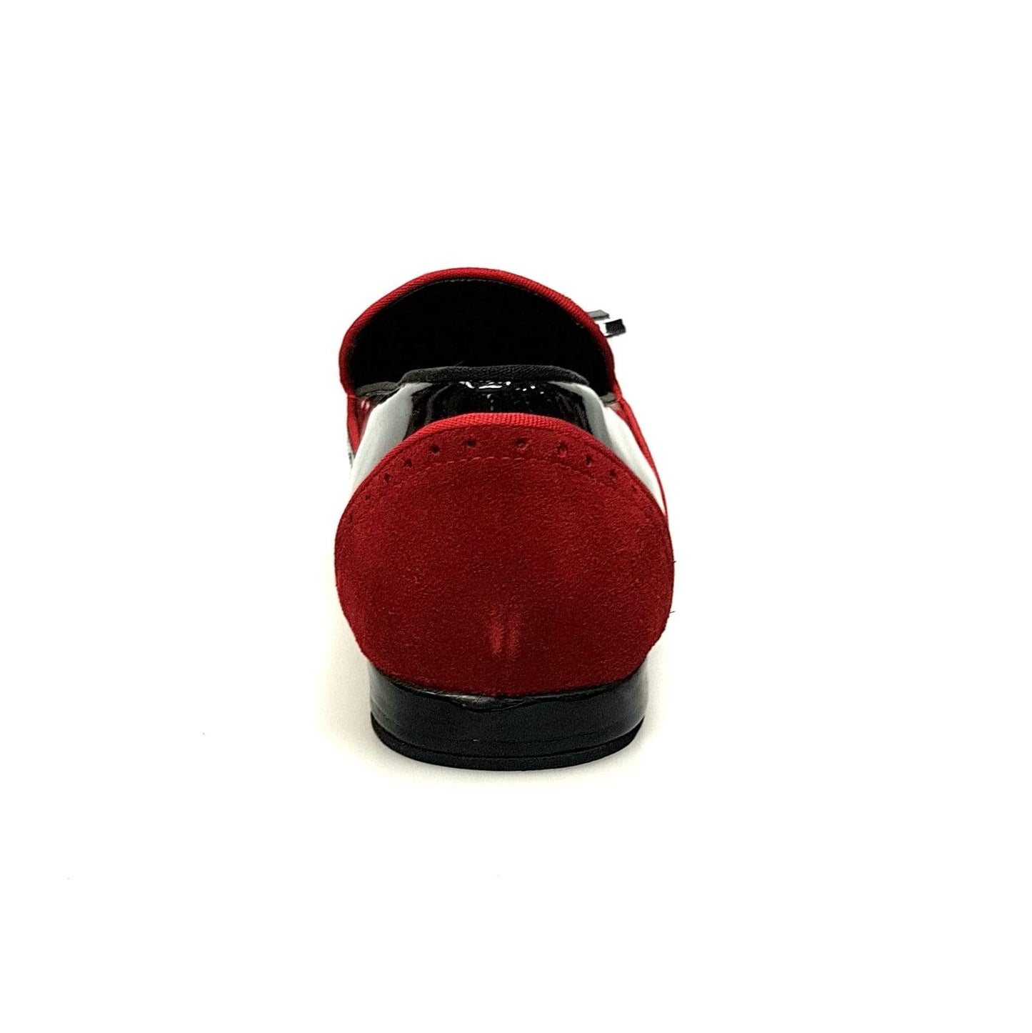 Mocassino uomo Morgan Wish Dance Shop in vernice nera e camoscio rosso, dettagli eleganti e finitura lucida.