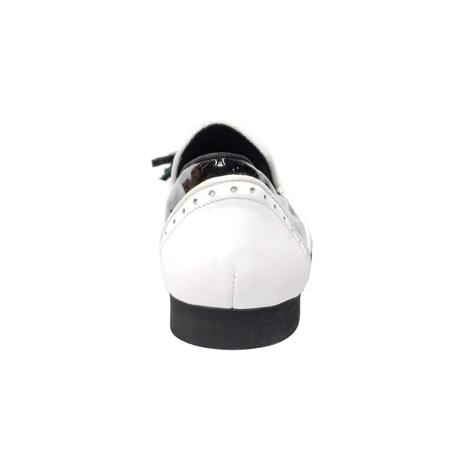 Scarpa da uomo Morgan Wish Dance Shop in vernice nera e pelle bianca, mocassino elegante con dettagli raffinati.