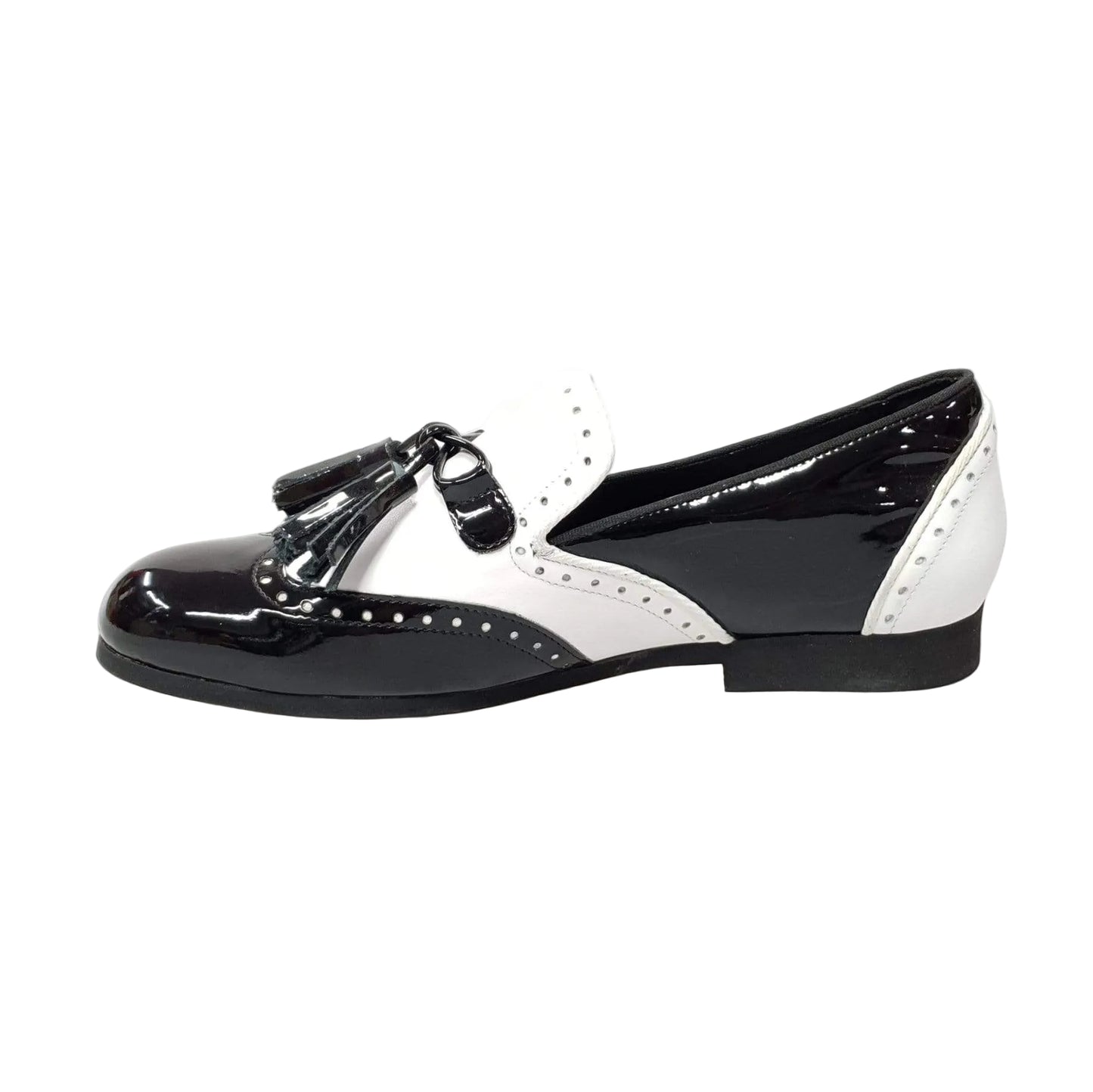 Scarpa da uomo Morgan Wish Dance Shop in vernice nera e pelle bianca, mocassino elegante con dettagli raffinati.