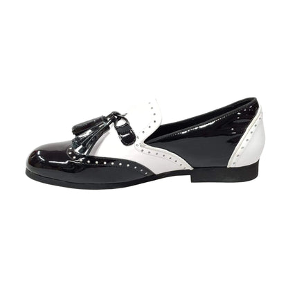 Scarpa da uomo Morgan Wish Dance Shop in vernice nera e pelle bianca, mocassino elegante con dettagli raffinati.