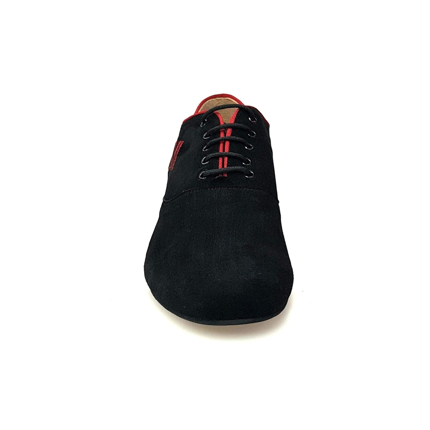 Scarpa uomo Milano KIZMI Oxford in camoscio nero con profilo rosso, chiusura con ricamo Kizmi rosso, forma tonda