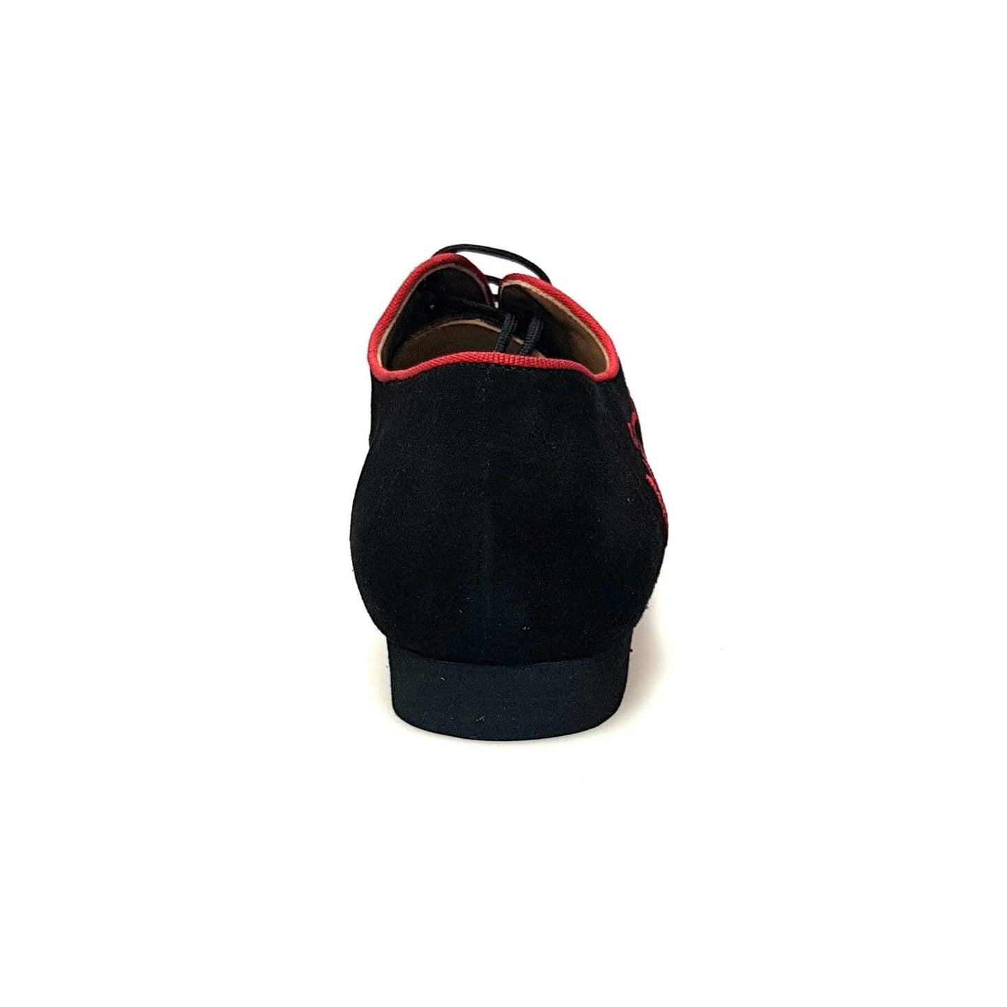 Scarpa da uomo Milano KIZMI Oxford in camoscio nero con profilo rosso ricamato, forma tonda, design elegante e classico.