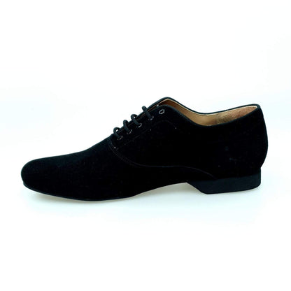 Scarpa stringata da uomo Malaga MS07 in camoscio nero con chiusura Oxford, forma tonda, marca Wish Dance Shop
