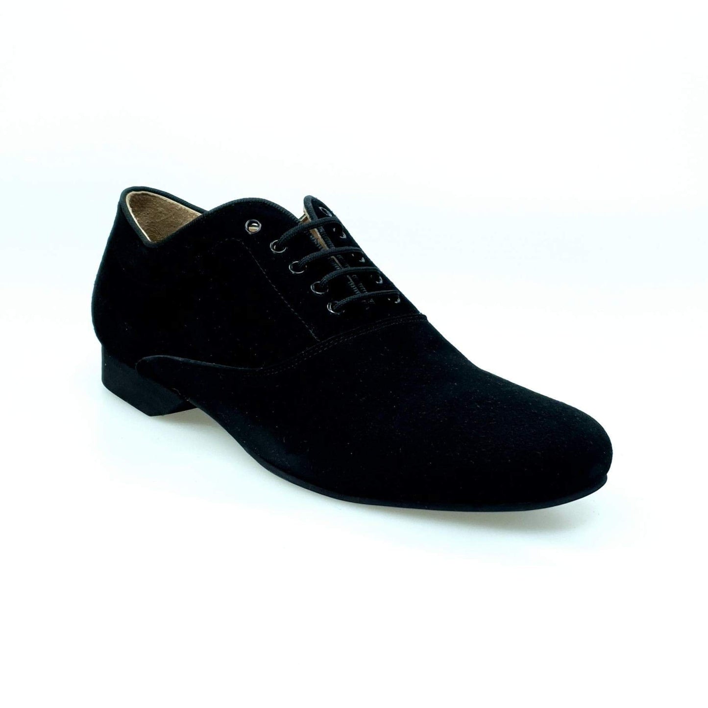 Scarpa stringata da uomo Malaga MS07 in camoscio nero con chiusura Oxford, forma tonda, marca Wish Dance Shop