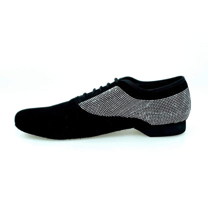 Scarpa stringata da uomo Malaga Broadway Wish Dance Shop in camoscio nero con suola in Borch, forma tonda, chiusura Oxford.