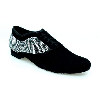 Scarpa stringata uomo Malaga Broadway Wish Dance Shop in camoscio nero con suola Brill Borch, forma tonda, chiusura Oxford.