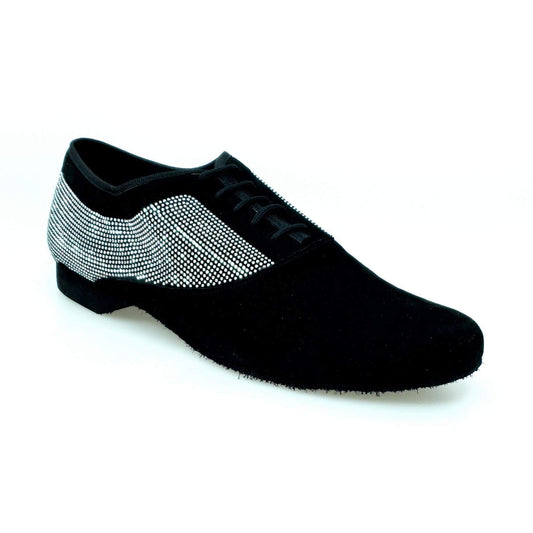 Scarpa stringata uomo Malaga Broadway Wish Dance Shop in camoscio nero con suola Brill Borch, forma tonda, chiusura Oxford.