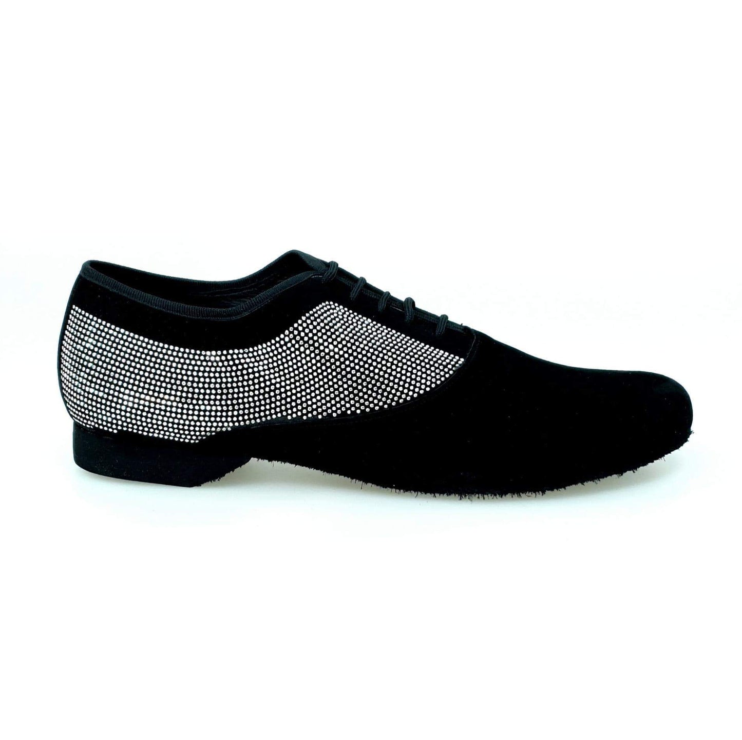 Scarpa stringata da uomo Malaga Broadway Wish Dance Shop in camoscio nero con dettagli brillanti, forma tonda modello Oxford.
