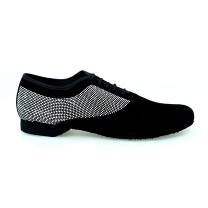 Scarpa stringata da uomo Malaga Broadway Wish Dance Shop in camoscio nero con dettagli brillanti, forma tonda modello Oxford.