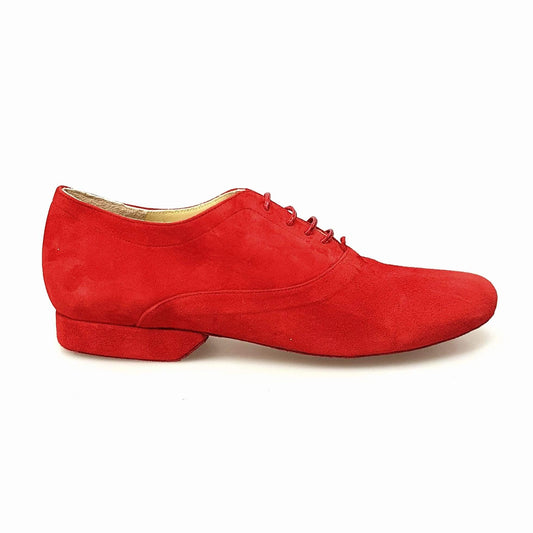 Scarpa da uomo Malaga MS07 in camoscio rosso con chiusura stringata, modello Oxford, forma tonda, marca Wish Dance Shop
