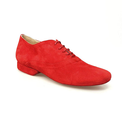 Scarpa stringata da uomo Malaga MS07 in camoscio rosso con chiusura Oxford, forma tonda, stile classico e elegante