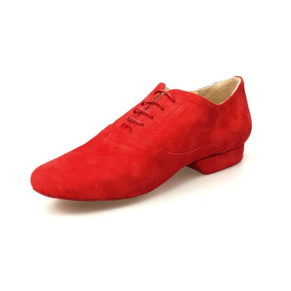 Scarpa stringata da uomo Malaga MS07 in camoscio rosso con chiusura Oxford eforma tonda, brand Wish Dance Shop