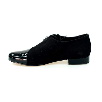 Scarpa da uomo Franco MS19 in vernice nera e camoscio nero, stringata con forma tonda, brand Wish Dance Shop.