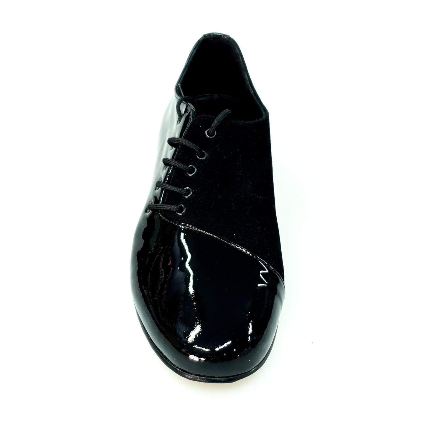 Scarpa da uomo Franco MS19 in vernice nera e camoscio nero, stringata con forma tonda, marca Wish Dance Shop