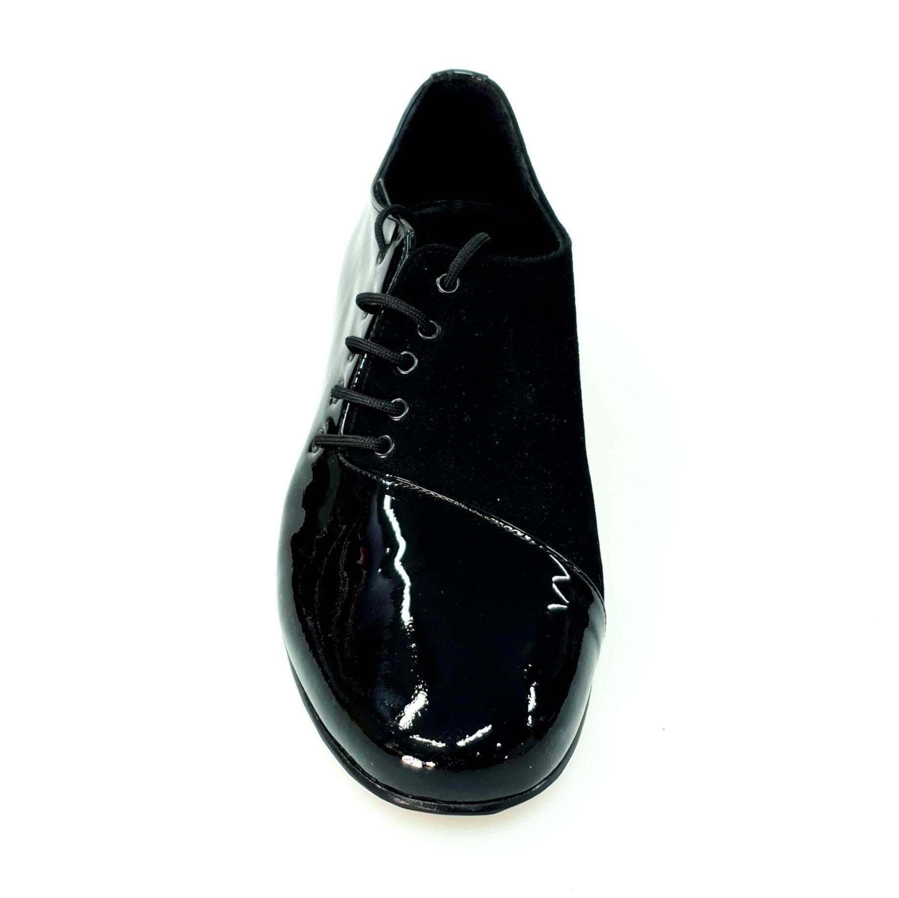 Scarpa da uomo Franco MS19 in vernice nera e camoscio nero, stringata con forma tonda, marca Wish Dance Shop