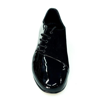 Scarpa da uomo Franco MS19 in vernice nera e camoscio nero, stringata con forma tonda, marca Wish Dance Shop