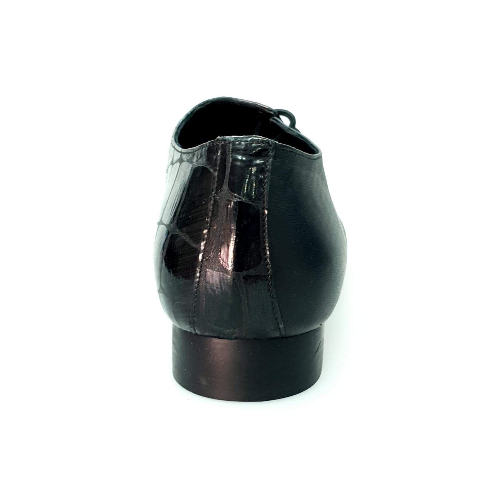 Scarpa da uomo Franco MS19 in pelle nera e cocco nero, con forma tonda e dettagli eleganti, marca Wish Dance Shop