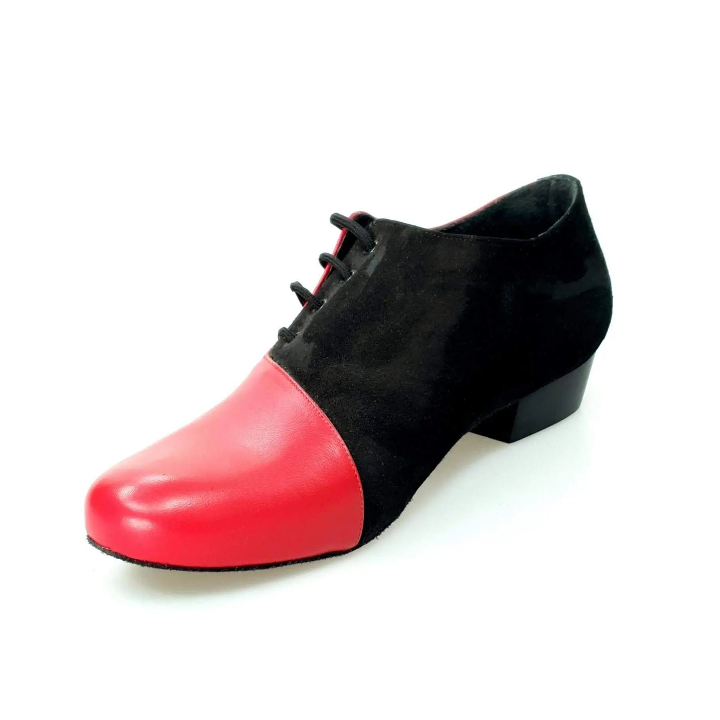 Scarpa da uomo Franco MS19 in pelle rossa e camoscio nero con punta tonda, modella elegante e classica.