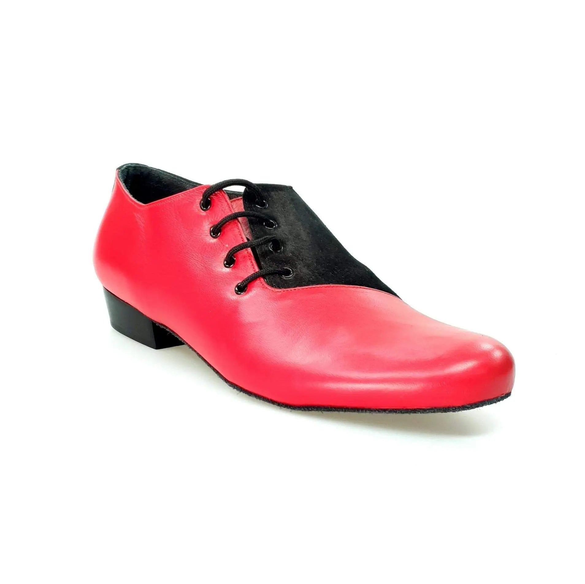 Scarpa da uomo Franco MS19 in pelle rossa e camoscio nero, con forma tonda e stringata, in stile elegante e casual